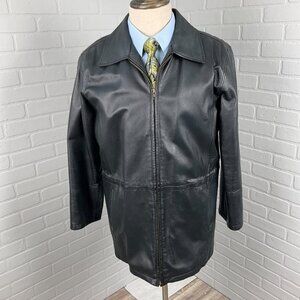 Middlebrook Park Jacket‎ Men Small Black Leather Anorak Zip Retro Coat Casual